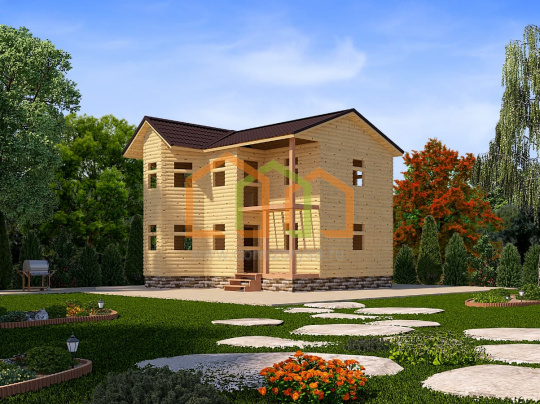 Коттедж из бруса под усадку 7,5х8