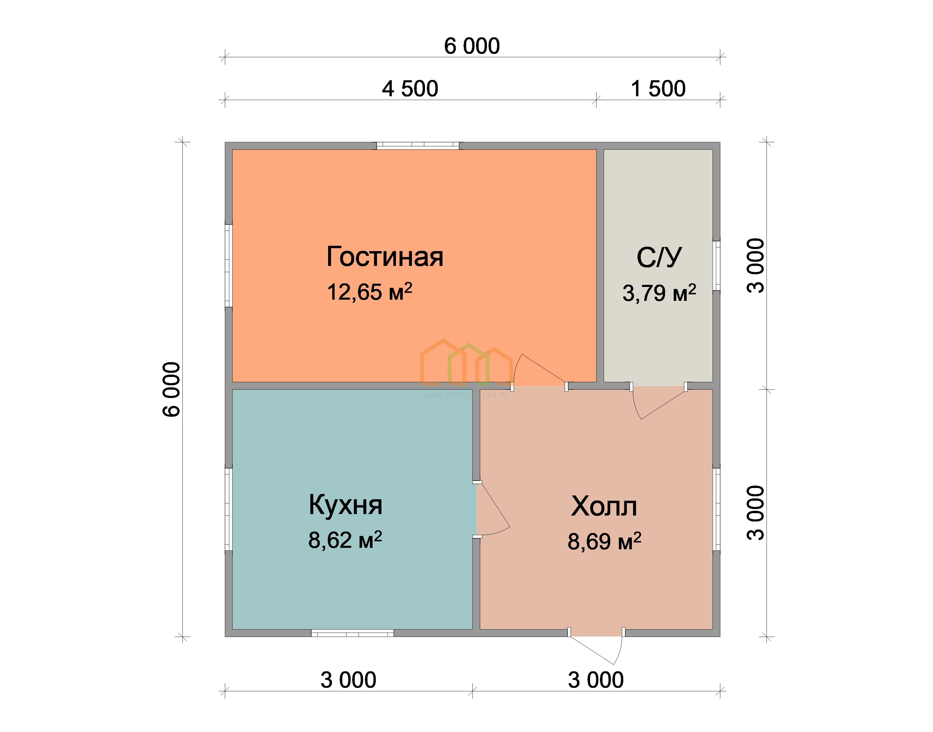 Одноэтажный каркасный дом 6х6 - цена 986500 руб под ключ в Мытищах.  Площадь: 36 м²